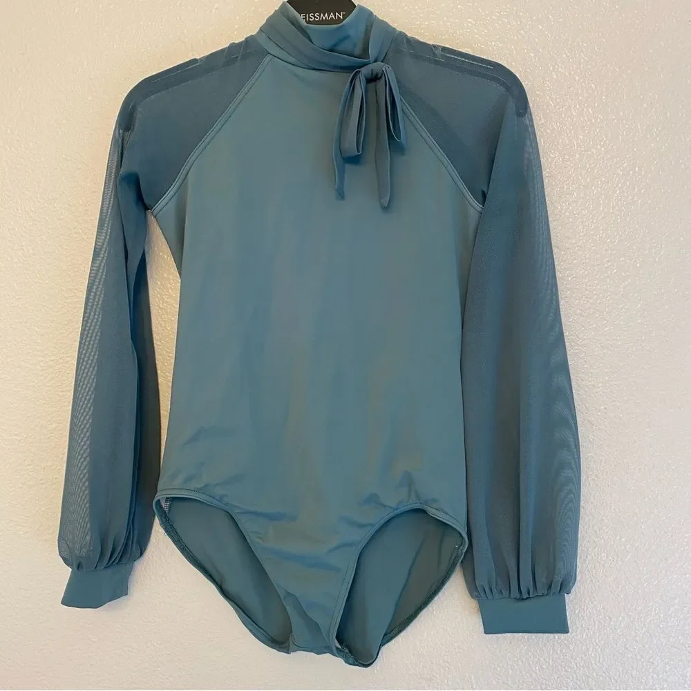 Weissman Balera Dance costume juniper Long Sleeve Bow Tie Leotard MT11449 MC